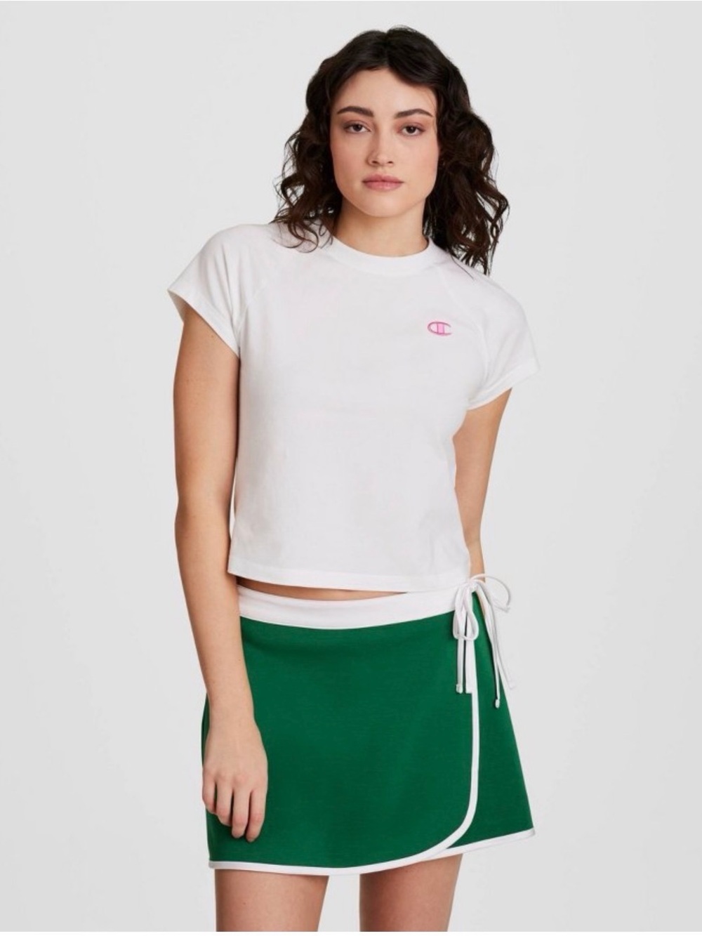 Champion Women's Athletic Crewneck T-Shirt - Size Large - White with Pink Logo